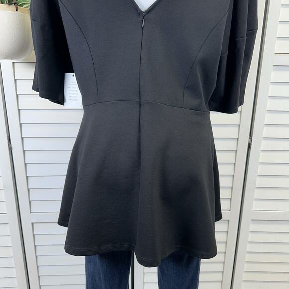 New Eloquii Black Puff Sleeve Peplum Blouse Top Scuba Ponte Back Zip Size 16 - Picture 9 of 12